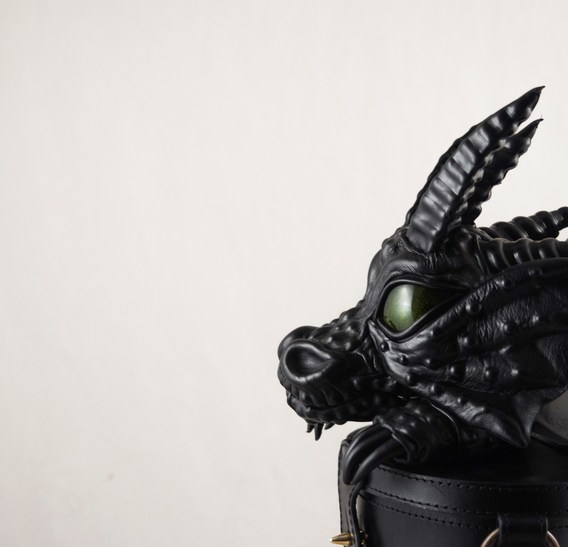 Black Dragon in Trunk Leather Bag-Backpack