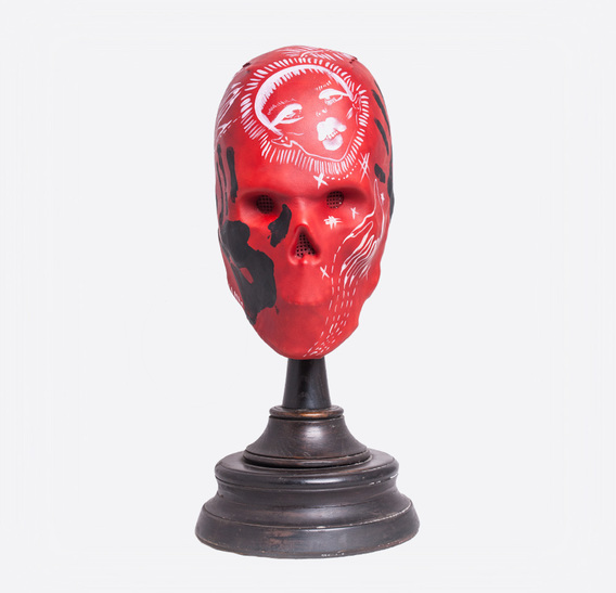 Red Skull Mummy Art Leather Mask hand-painted by ALINA ZAMANOVA