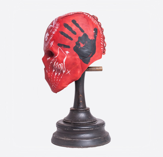 Red Skull Mummy Art Leather Mask hand-painted by ALINA ZAMANOVA