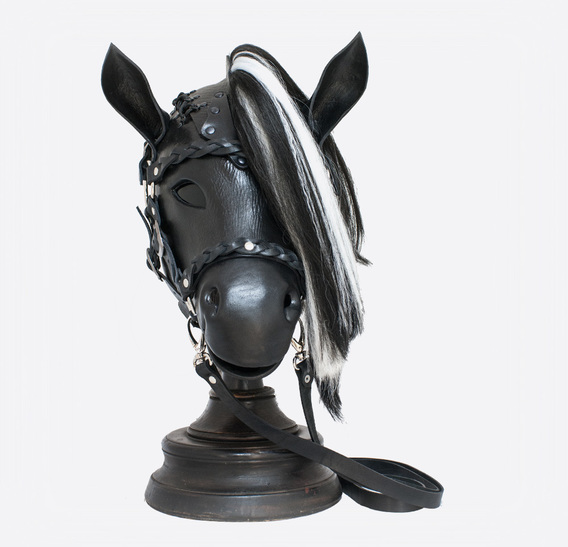 Black&White Horse Pony Mask with Bridle