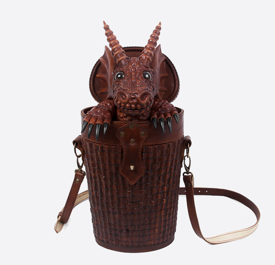 Brown Dragon In Basket Leather Bag-Backpack