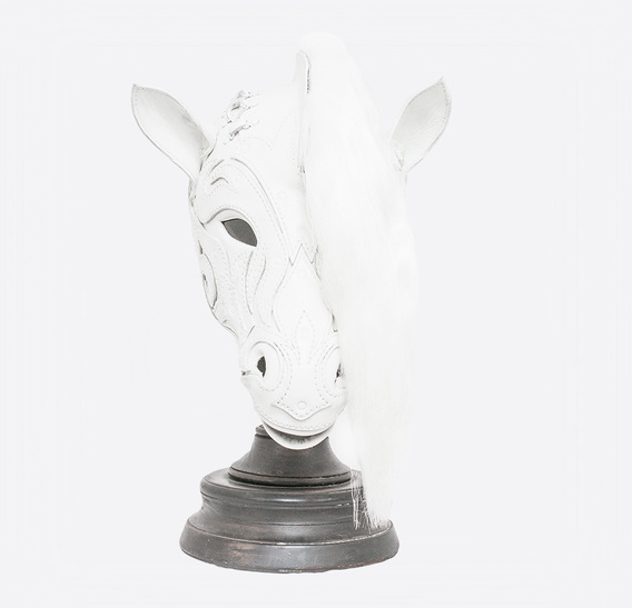 White Leather Horse Pony Mask with Application