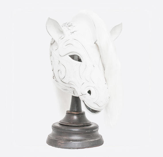 White Leather Horse Pony Mask with Application