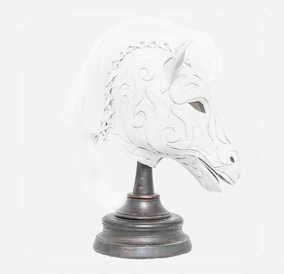 White Leather Horse Pony Mask with Application