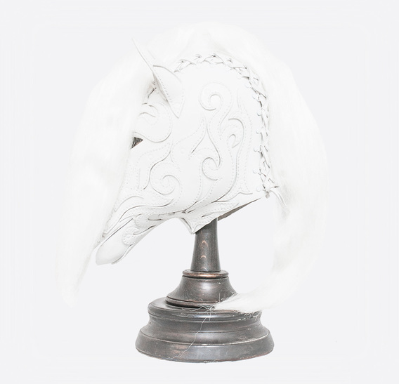 White Leather Horse Pony Mask with Application