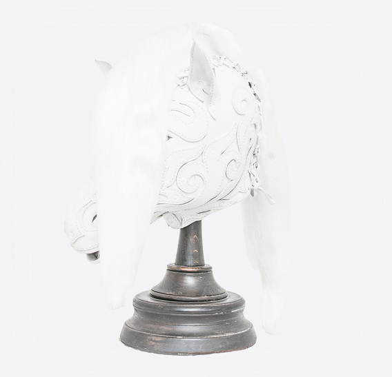 White Leather Horse Pony Mask with Application